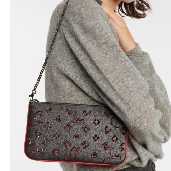 CL Christian Louboutin NWT NIB black Loubila perforated leather clutch w/ chain - Picture 2 of 5